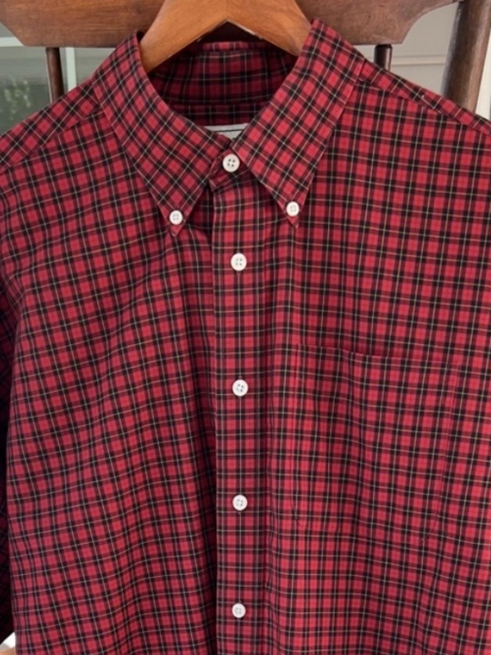 LL Bean Men’s Maroon Red Plaid Long Sleeve Button Down Shirt Cotton Sz Large